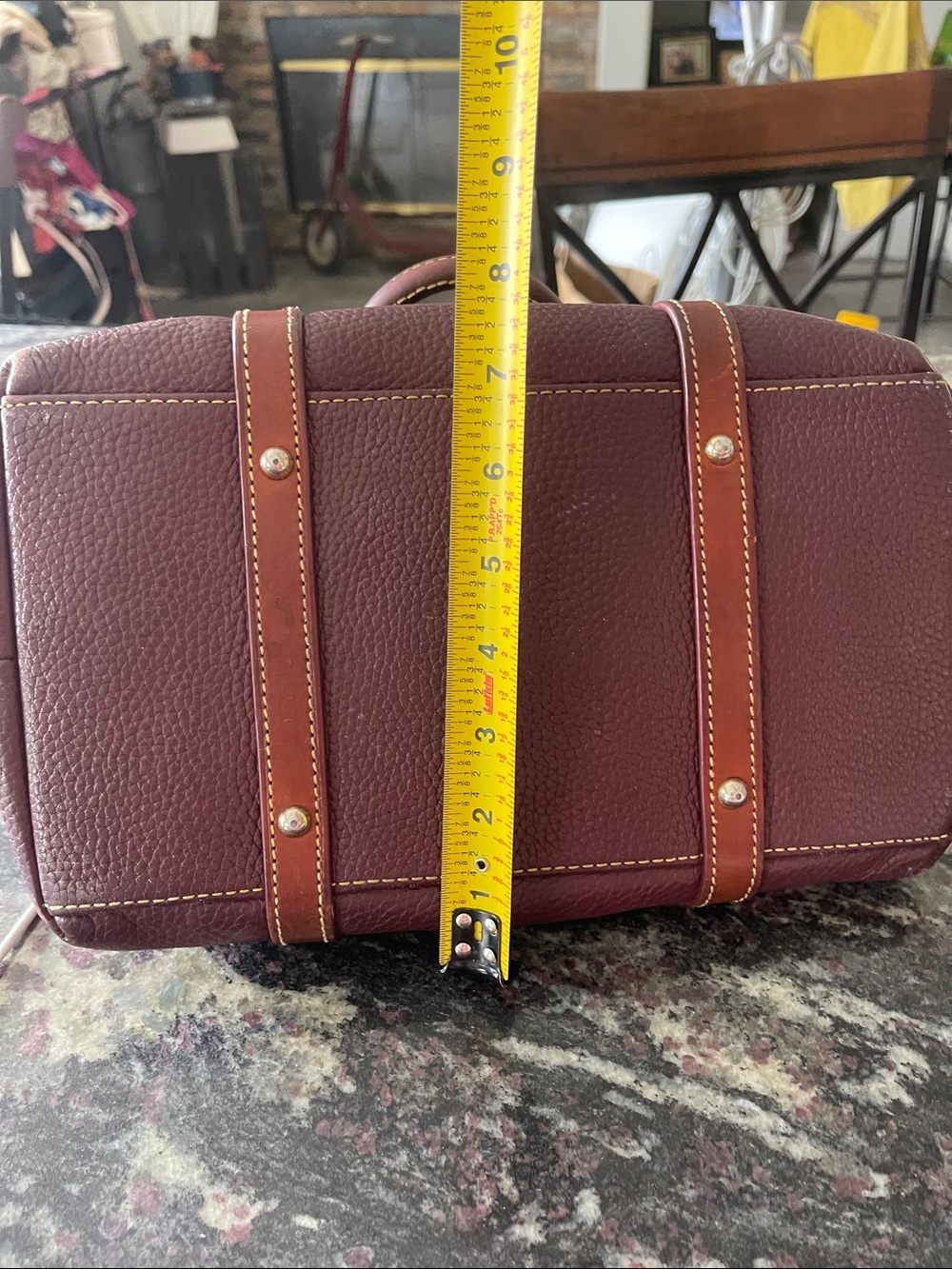 Dooney & Bourke Wine Pebbled Leather Satchel with Brown Trim - Picture 9 of 16